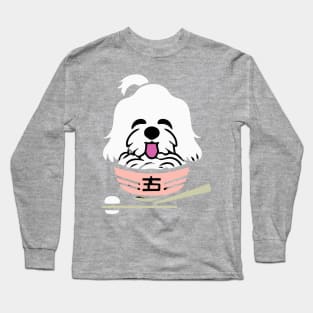 Maltese Dog Japanese Ramen Funny Dog Owner Retro Funny Dog Long Sleeve T-Shirt